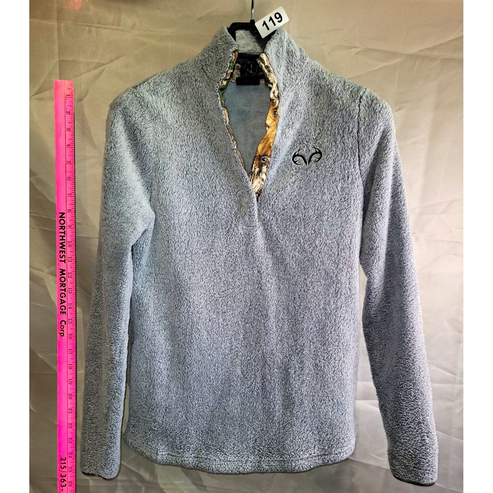 Realtree Women's Gray Fleece Quarter Zip Pullover Camo, Pockets, Size S